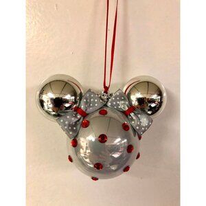 Minnie Mouse Silver And Red Christmas Ornament